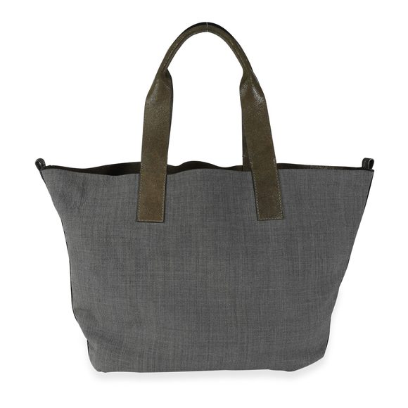 Brunello Cucinelli Olive Suede & Gray Wool Reversible Tote - Picture 3 of 5